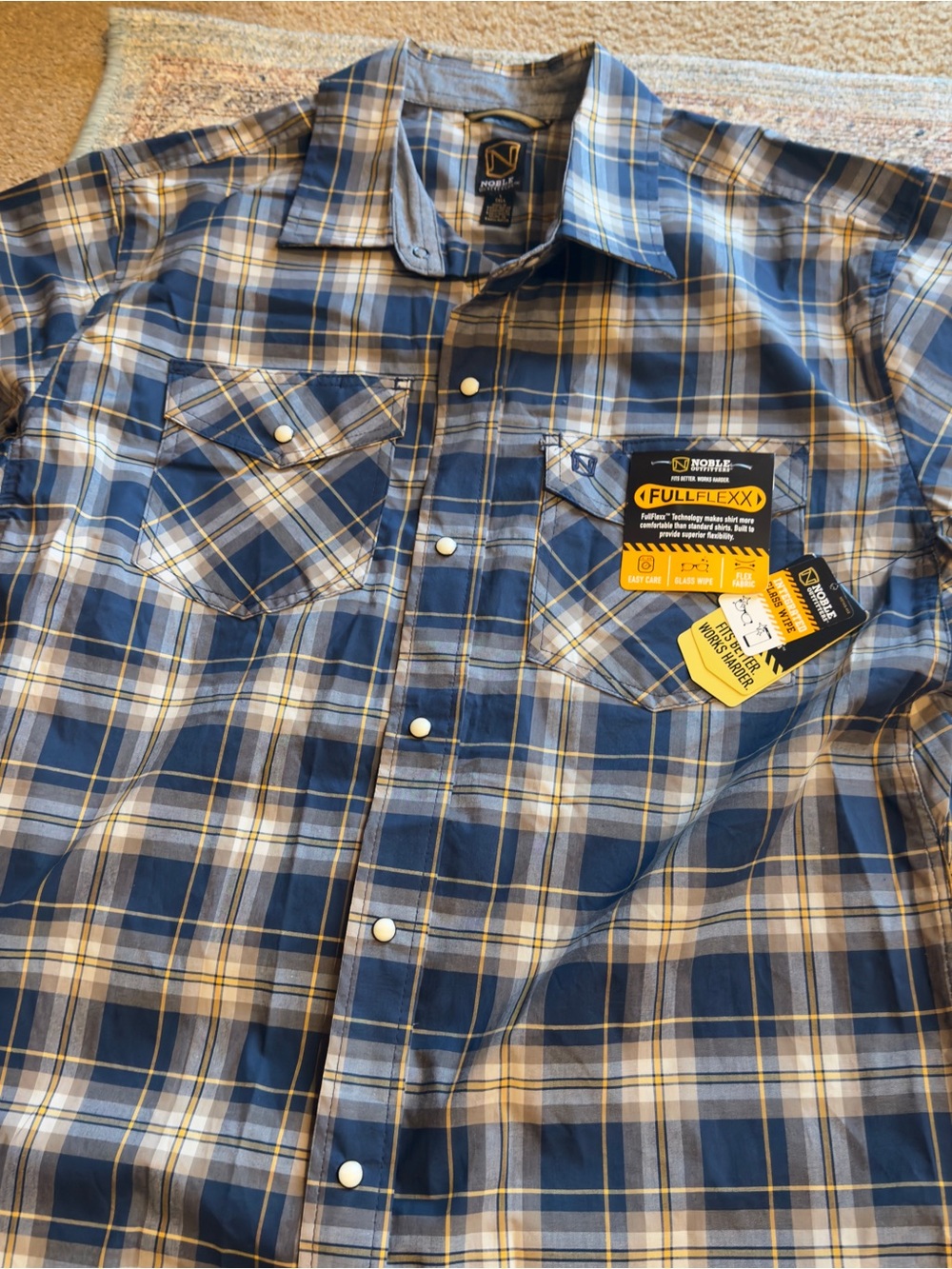 NWT Noble Outfitters Men's Blue Plaid pearl snap front shirt size Large Tall